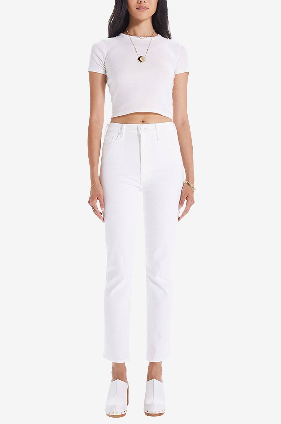 MOTHER High Waisted Rider Ankle cotton slim-fit jeans Women WHITE 3