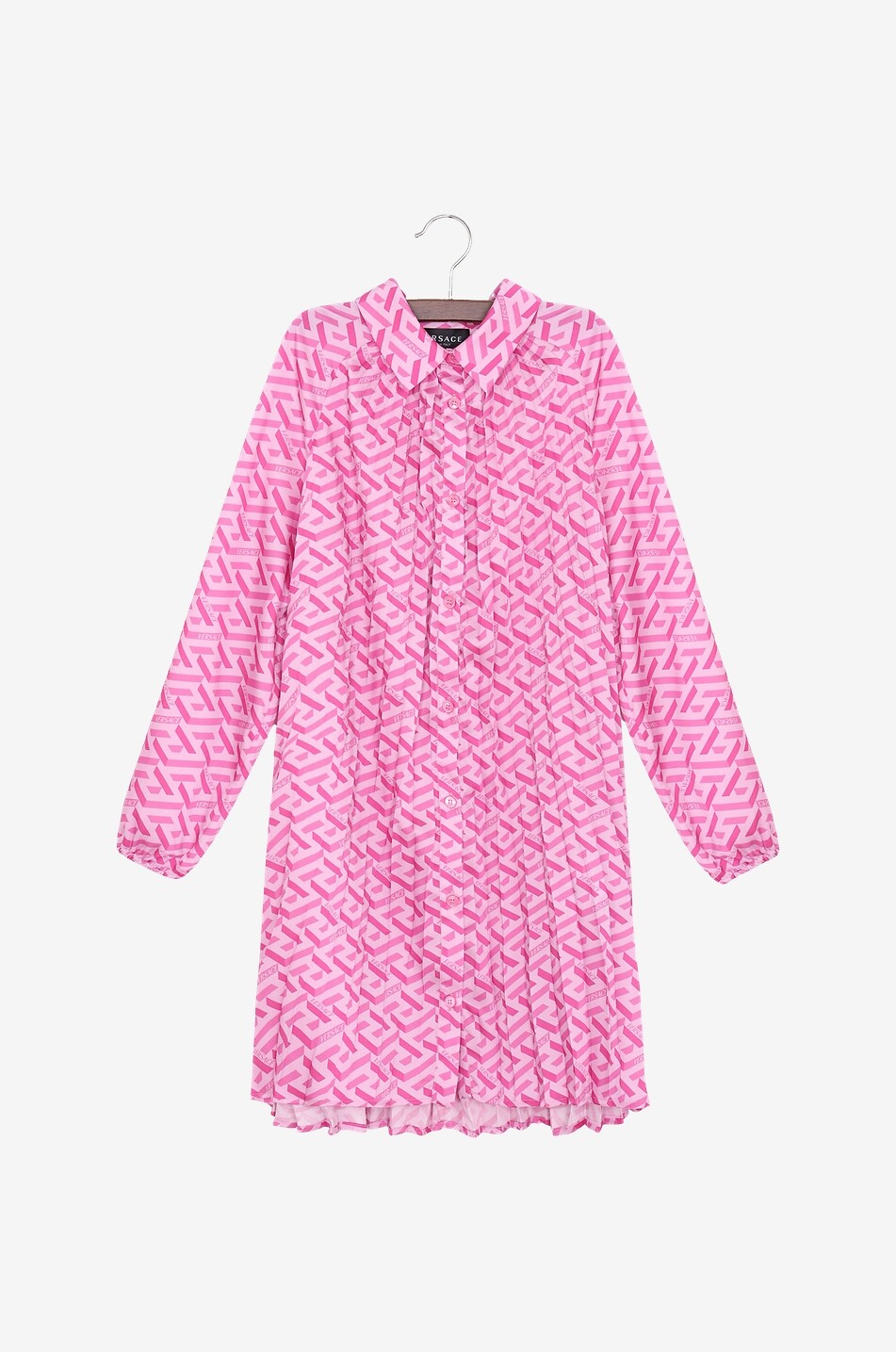 VERSACE La Greca printed pleated girl's shirt dress Girl PINK 1