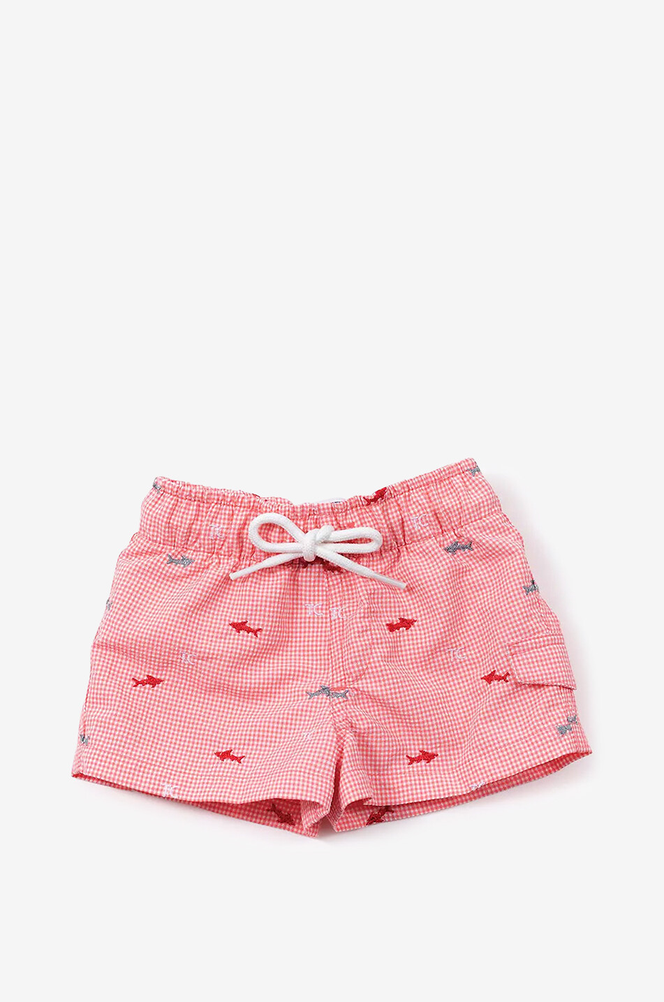 Embroidered checked baby swim shorts