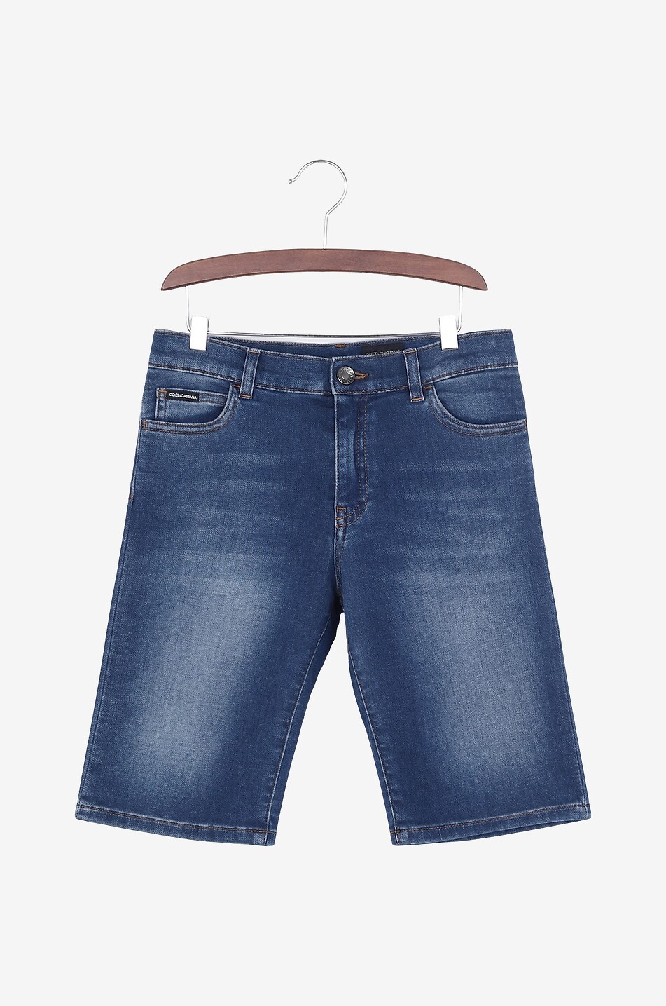 Bermuda garçon en denim délavé à plaquette logo