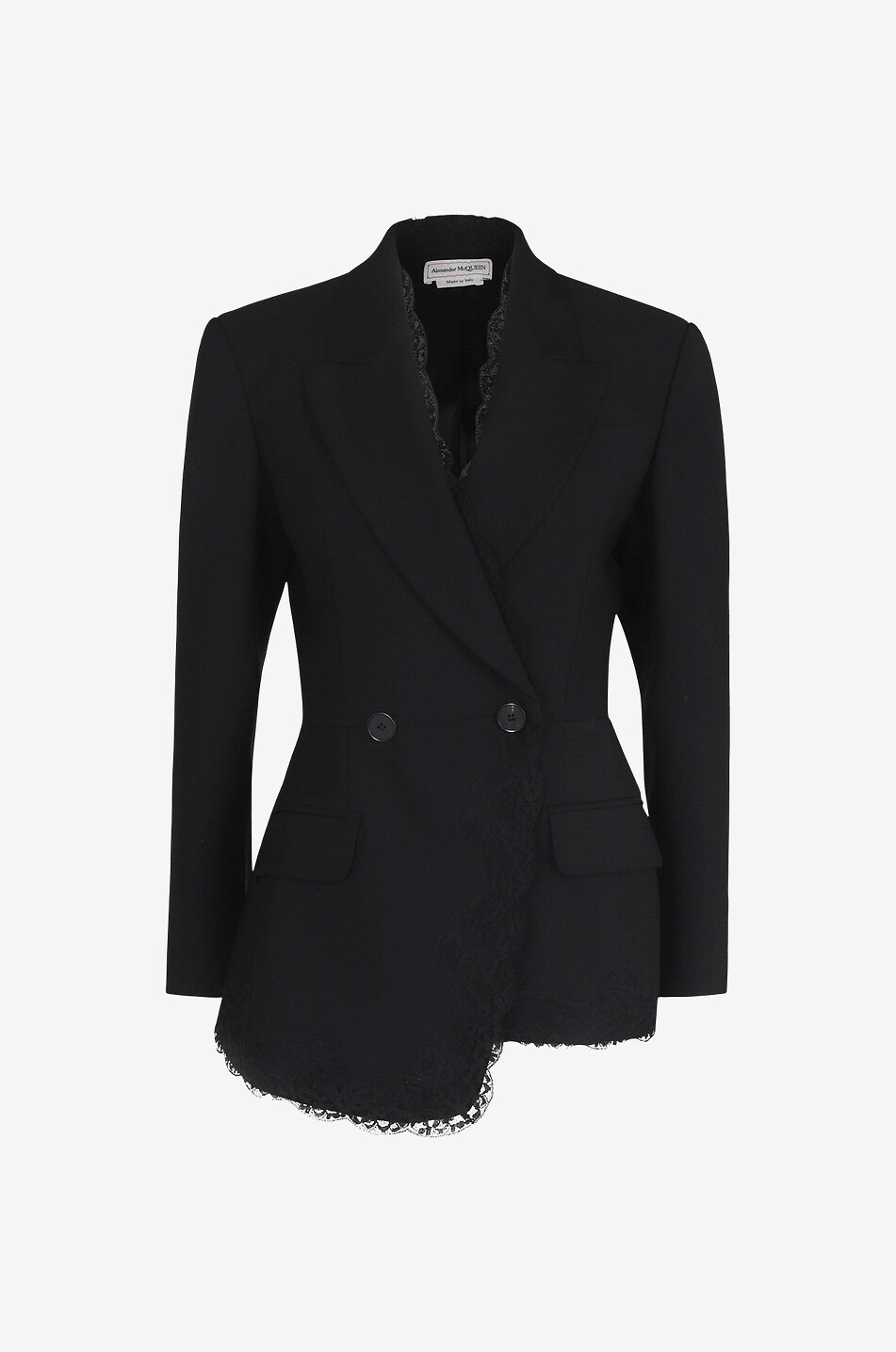 Taillierter doppelreihiger Blazer aus Wolle und Spitze