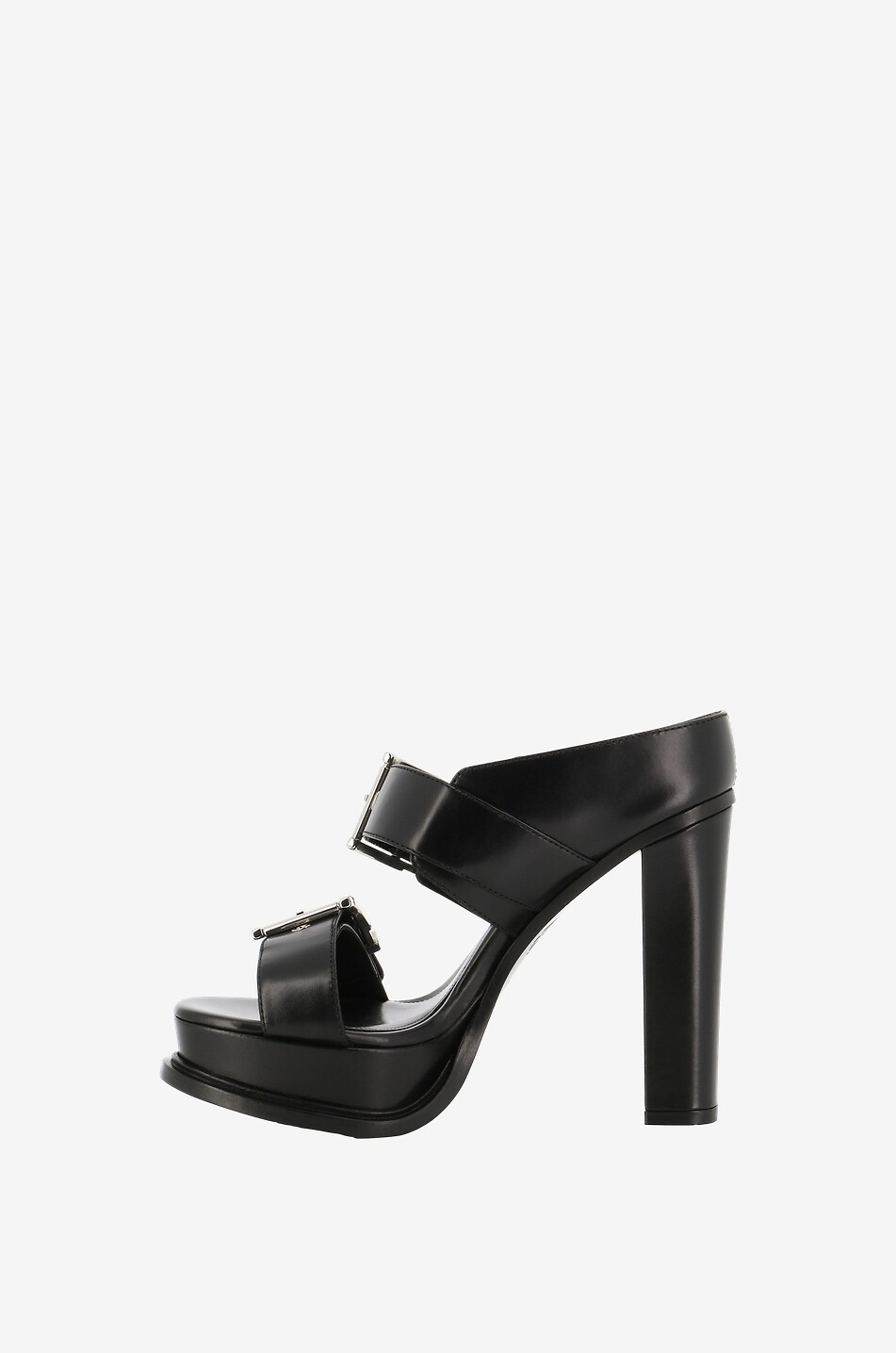 ALEXANDER McQUEEN Plateau-Pantoletten aus Glattleder mit Schnallen 90 Damen SCHWARZ 3