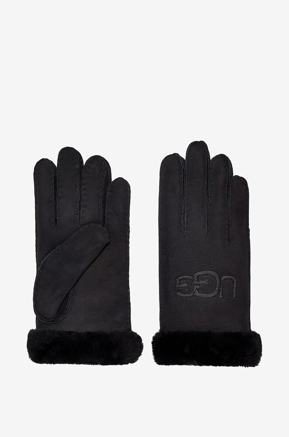 UGG Logo embroidered shearling and suede gloves Women BLACK 1