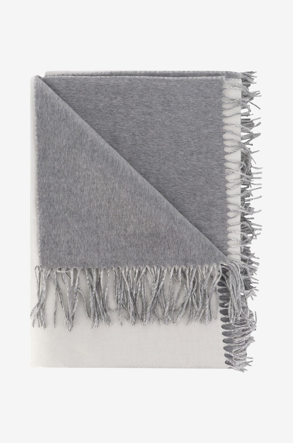 BRUNELLO CUCINELLI Gefranstes doppellagiges Seiden-Plaid Haus HELLGRAU 2