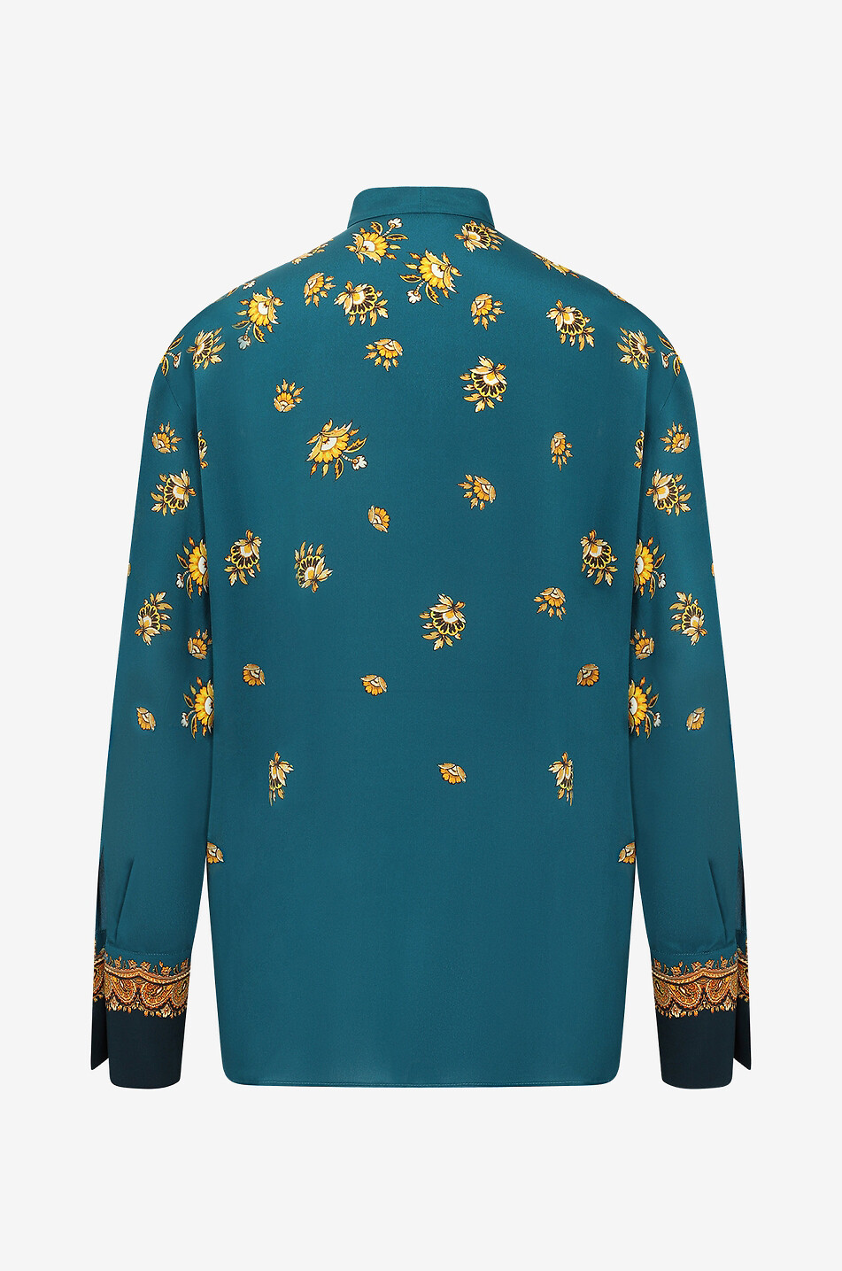 Festive Leafy Paisley printed silk blouse with necktie