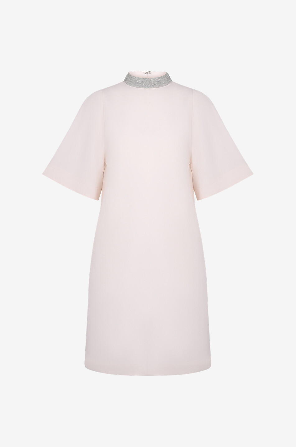 Mini robe trapèze en lin et soie à col montant perlé