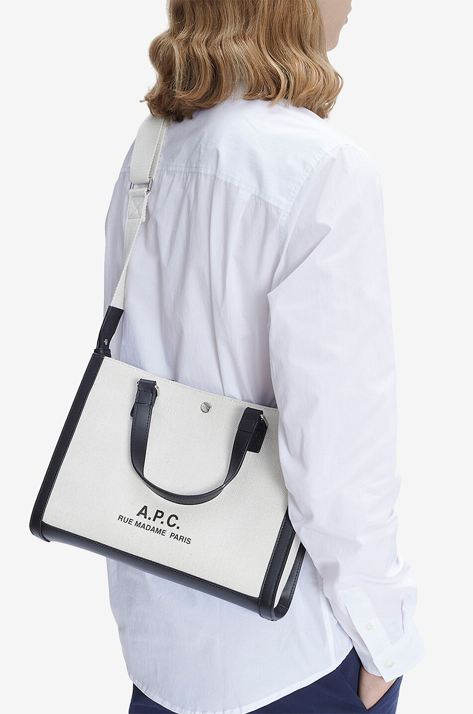 Horizontaler kleiner Shopper aus Segeltuch und Leder Camille 2.0