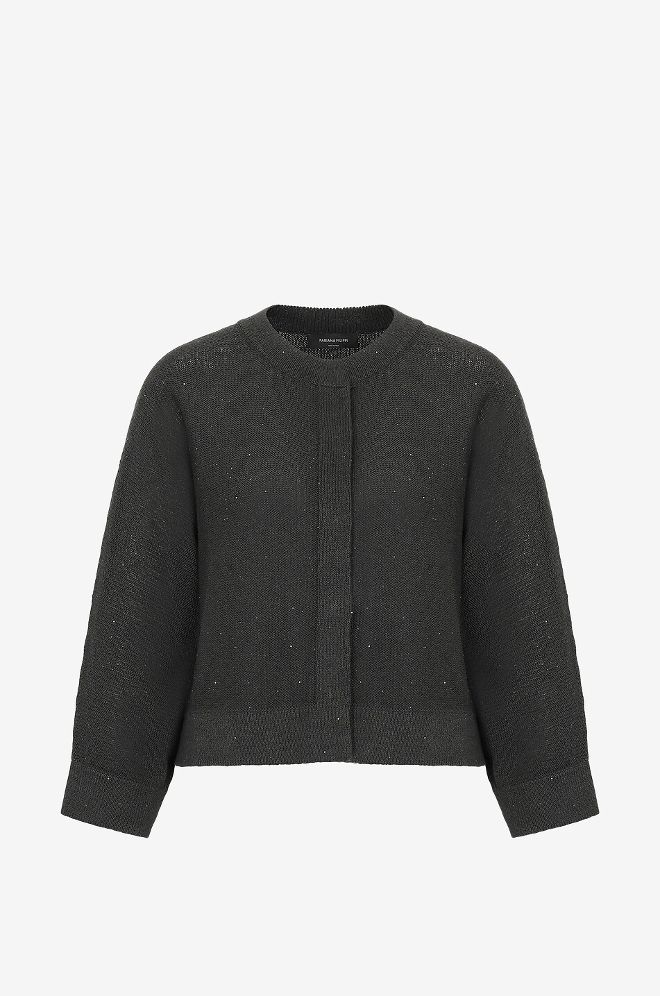 Sequinned boxy cotton blend 3/4-sleeve cardigan