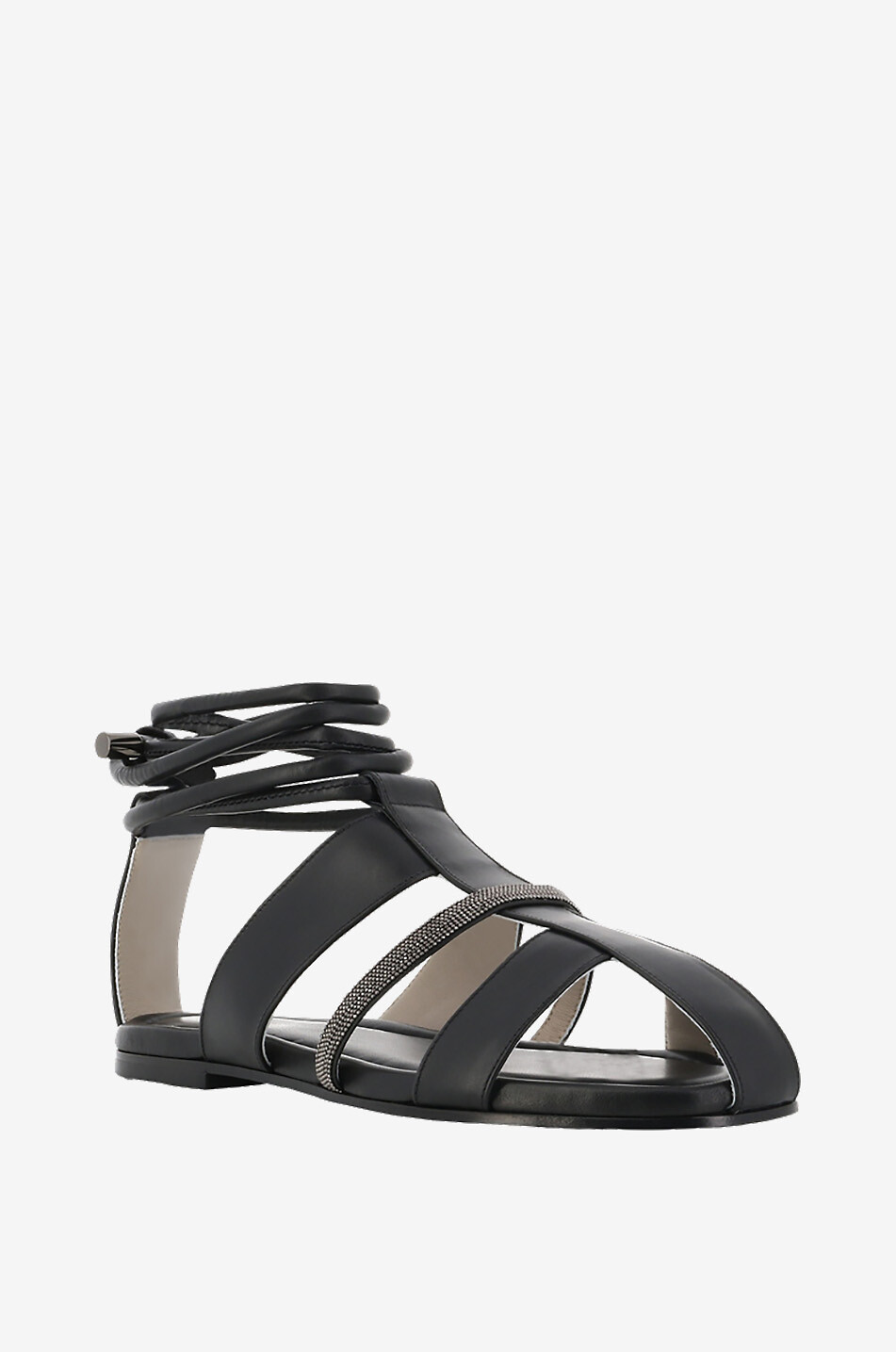 Flache Glattledersandalen mit Schnürung