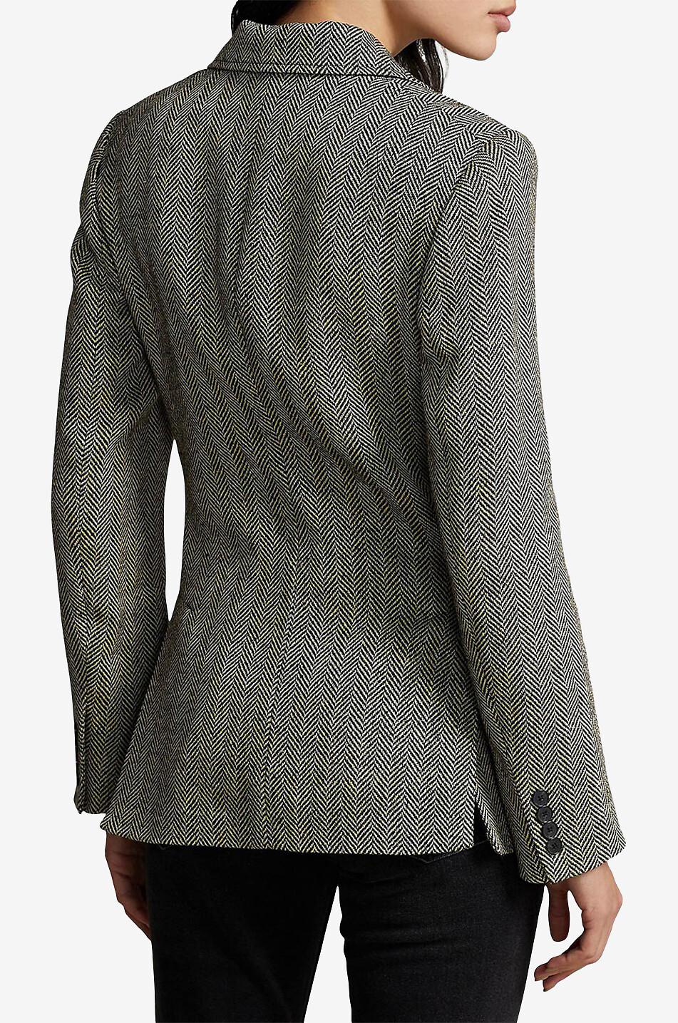 Herringbone linen cinched single-breasted blazer