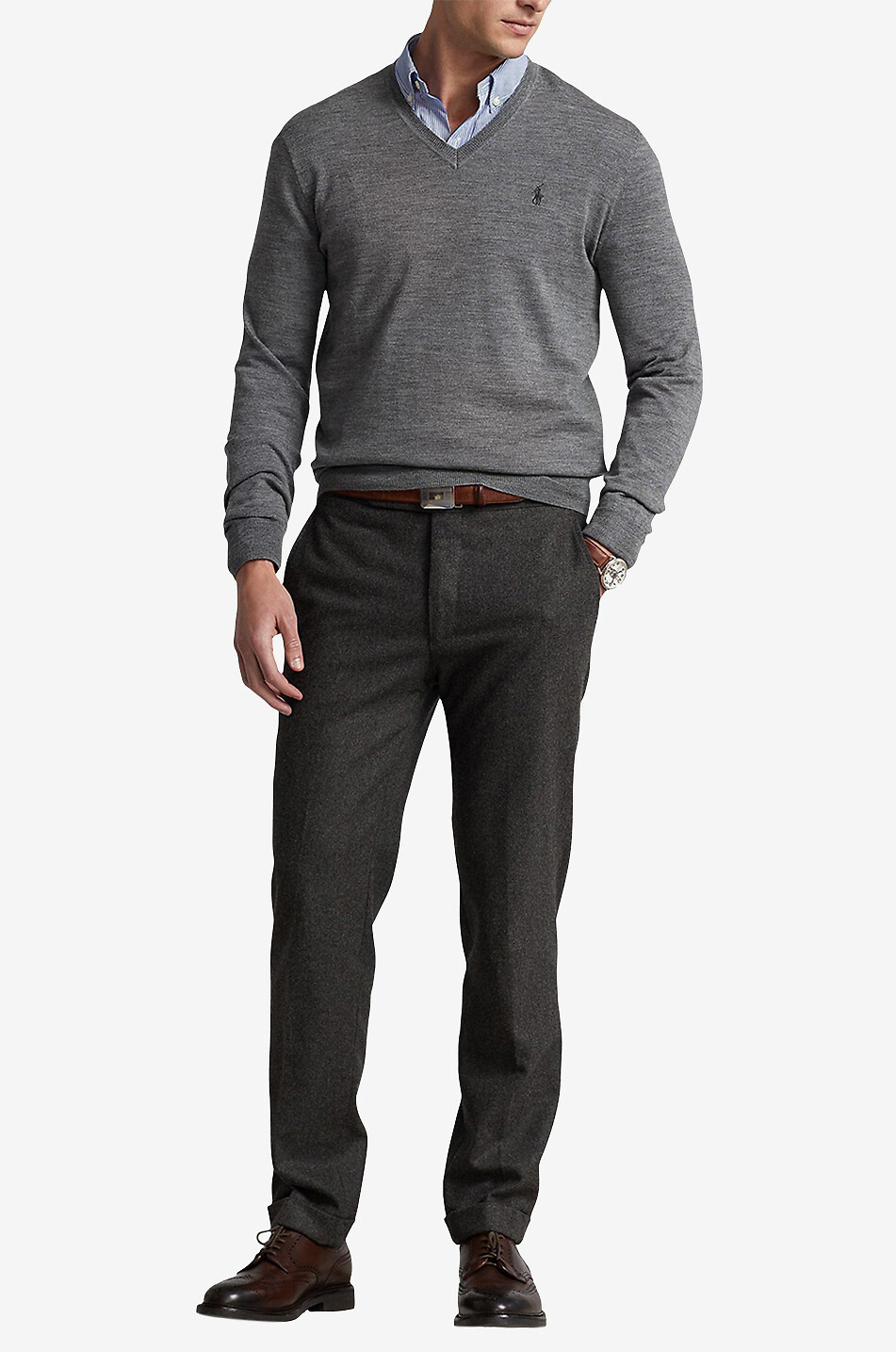 V-Kragen-Pullover aus waschbarer Wolle Slim Fit Pony