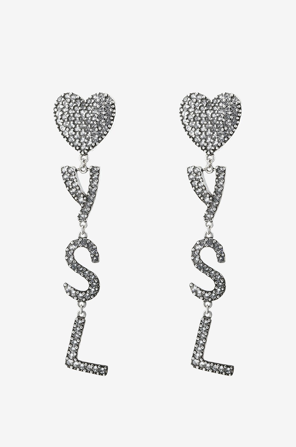 SAINT LAURENT PARIS Clips d'oreilles en métal argenté et cristaux Opyum Coeur Femme ARGENT 1