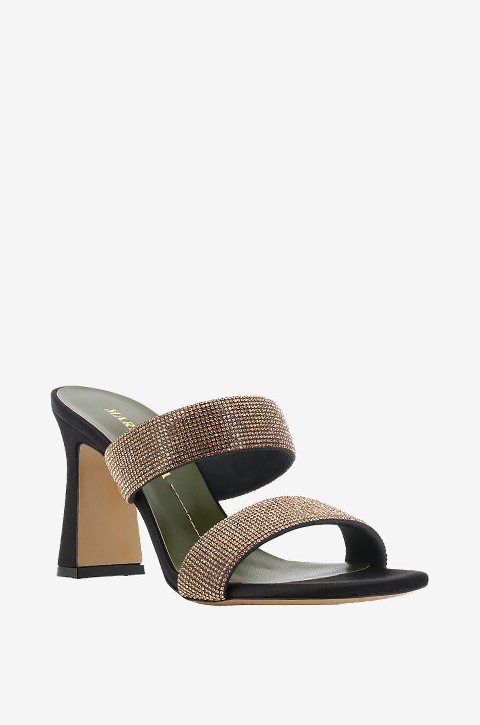 Pantoletten mit Absatz aus Satin Curry Flora