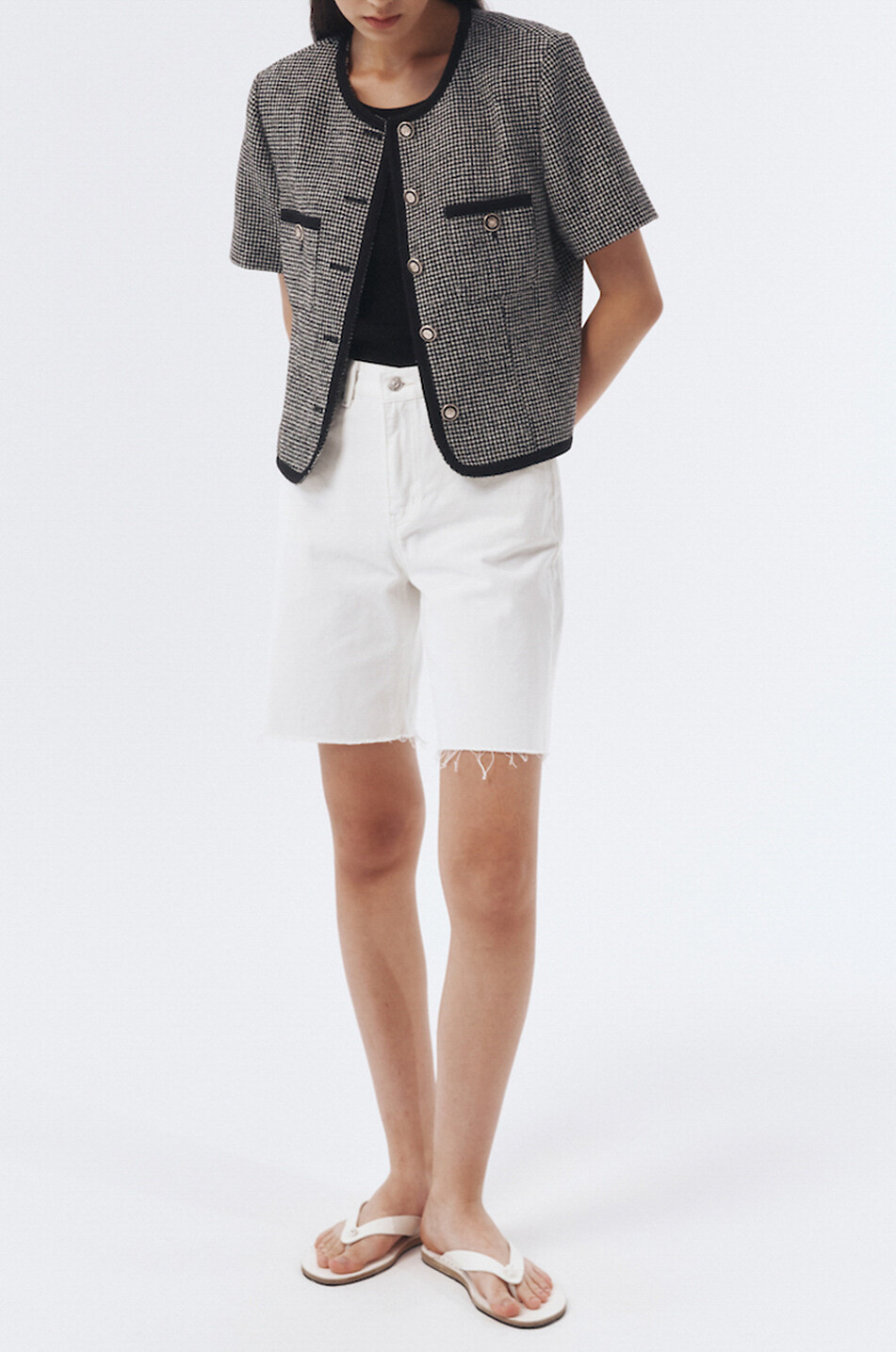 DUNST Hahnentritt-Tweedjacke mit kurzen Ärmeln Damen GRAU 4