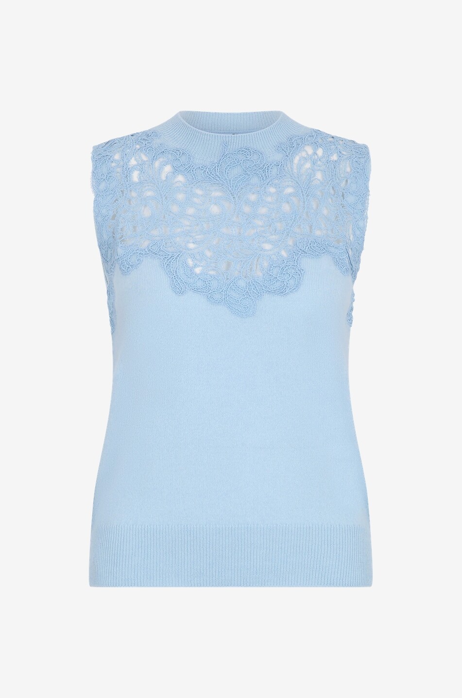 ERMANNO SCERVINO Lace adorned sleeveless cashmere jumper Women BLUE 1