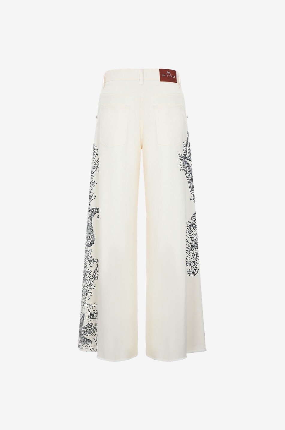 Ausgefranste ausgestellte Jeans mit Paisley-Print