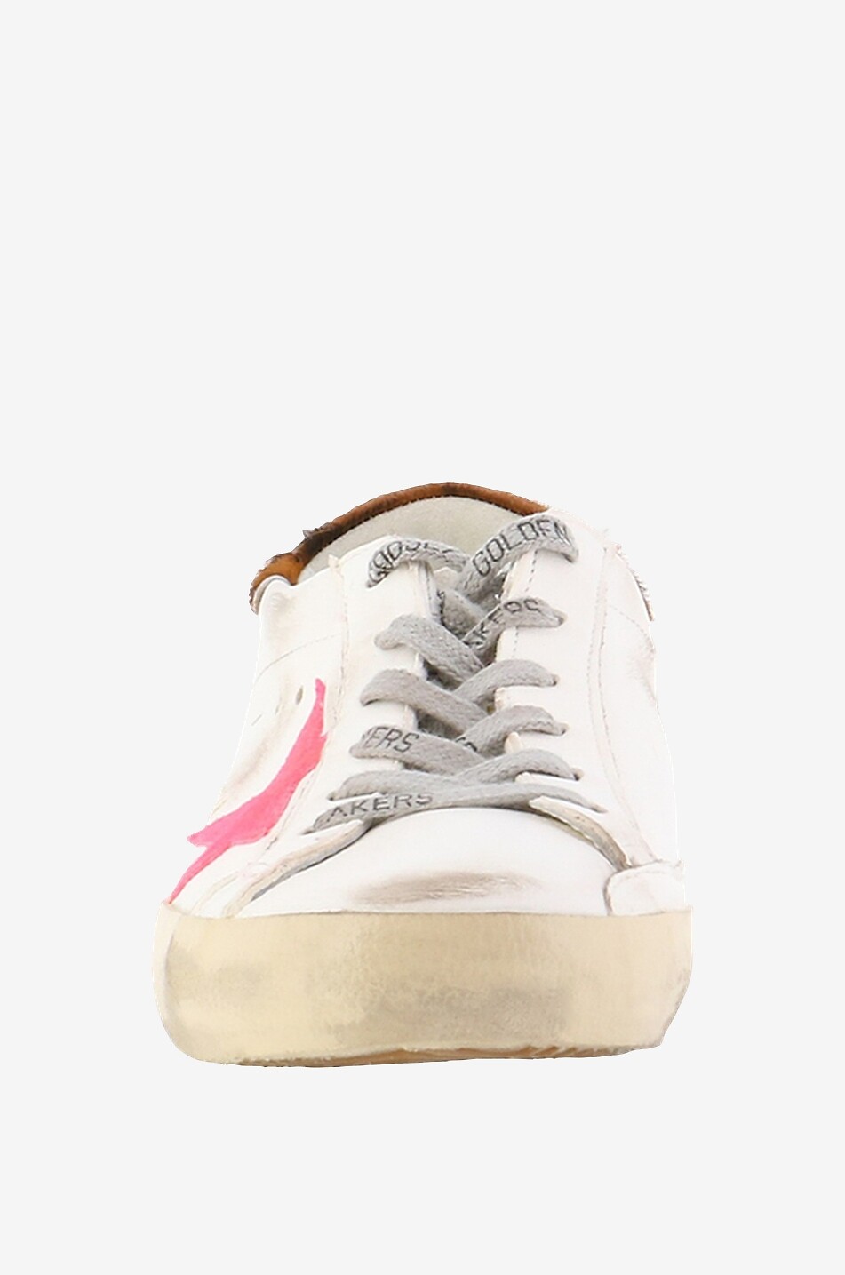 GOLDEN GOOSE Baskets basses en cuir vieilli détail zèbre Super-Star Classic Femme BLANC CASSE 2