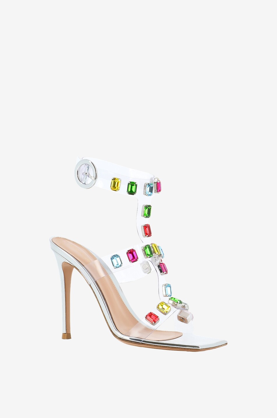 Crystal Crash 105 plexiglas and patent leather heeled sandals