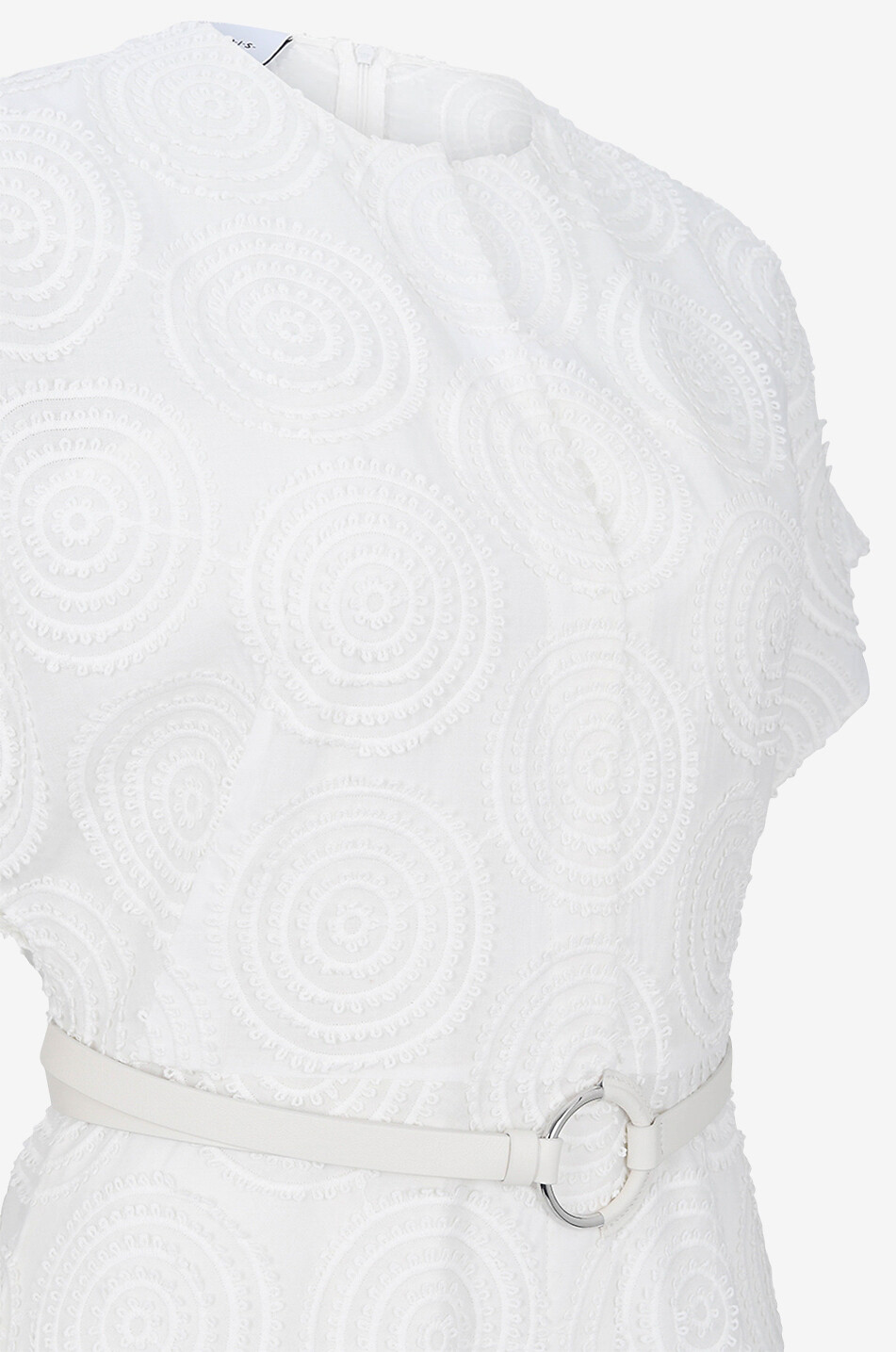 AKRIS PUNTO Robe midi en coton batiste à broderies cercles Femme BLANC CASSE 3