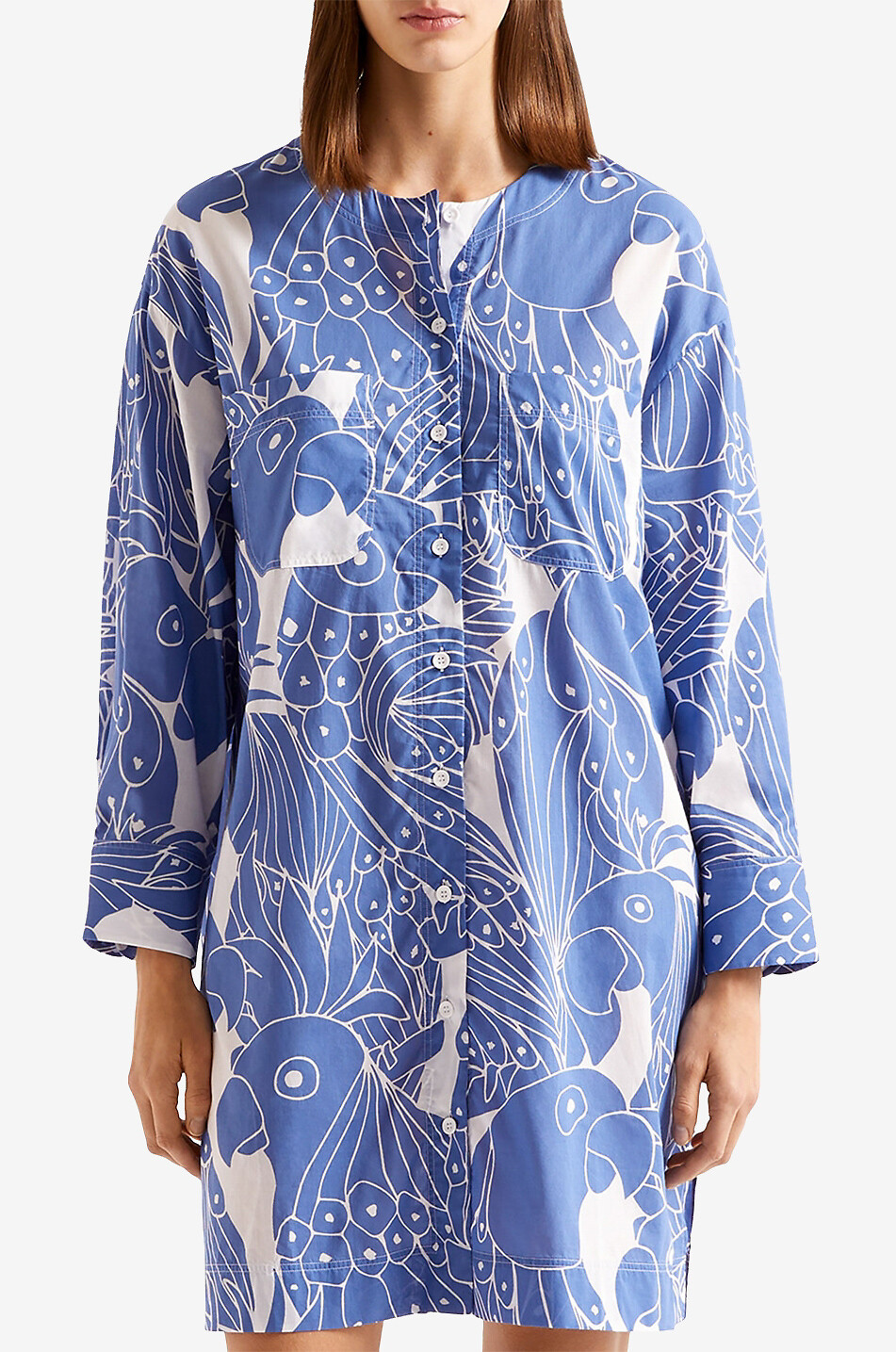 ERES Ricardo parrot printed button-down short tunic Women MEDIUM BLUE 2