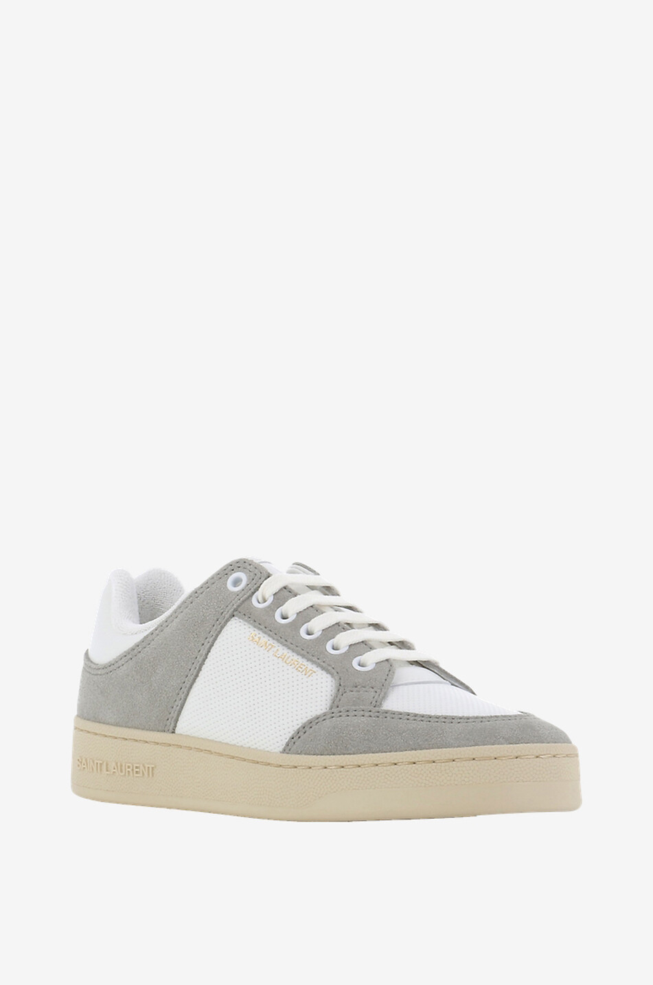 SAINT LAURENT PARIS Baskets basses à lacets en cuir lisse et daim SL/61 Femme GRIS 1