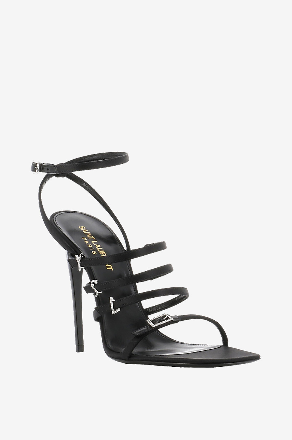 SAINT LAURENT PARIS Jerry 110 heeled satin and crystal sandals Women BLACK 1