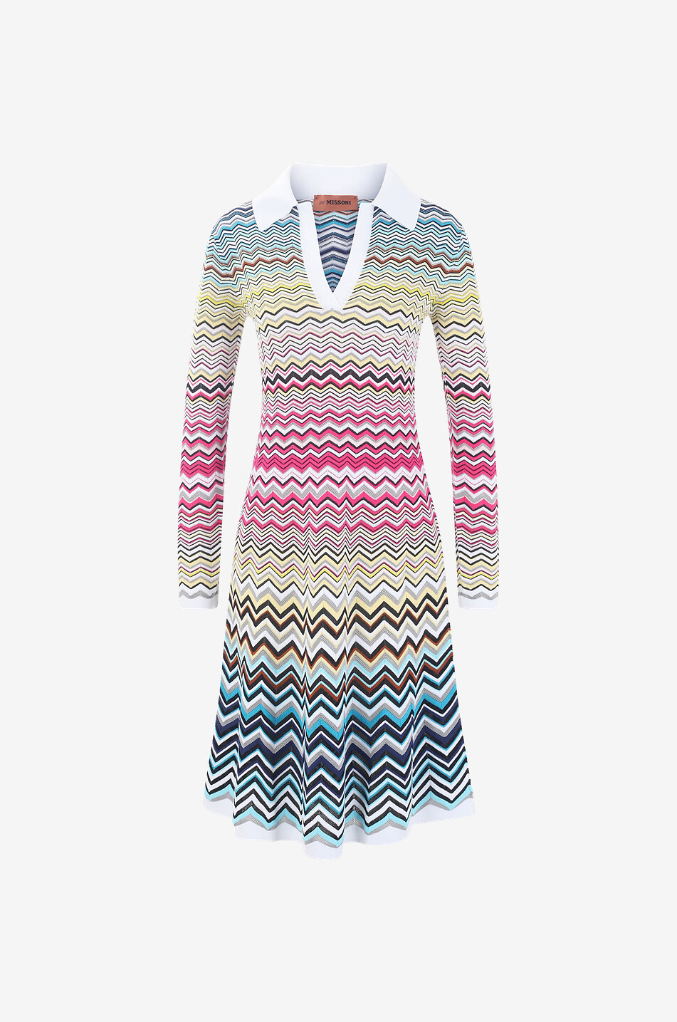 Robe polo évasée en maille à chevrons