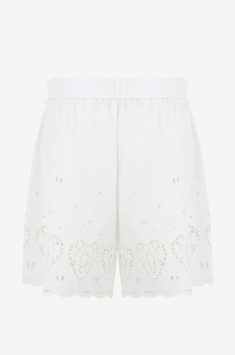 STELLA McCARTNEY Shorts aus Baumwolle und Leinen mit Lochstickereien S-Wave Damen WEISS 2