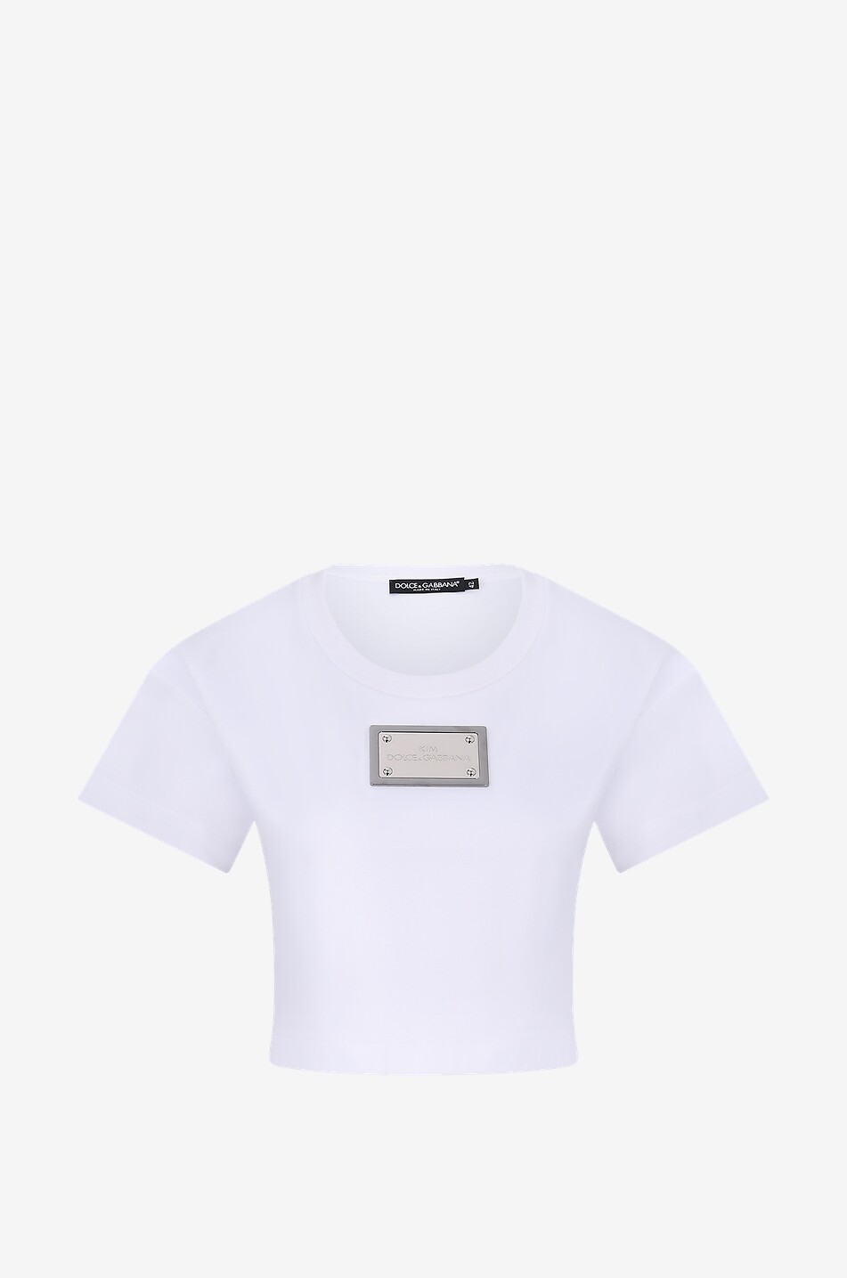 DOLCE & GABBANA KIM Dolce&Gabbana cropped T-shirt with plate Women WHITE 1