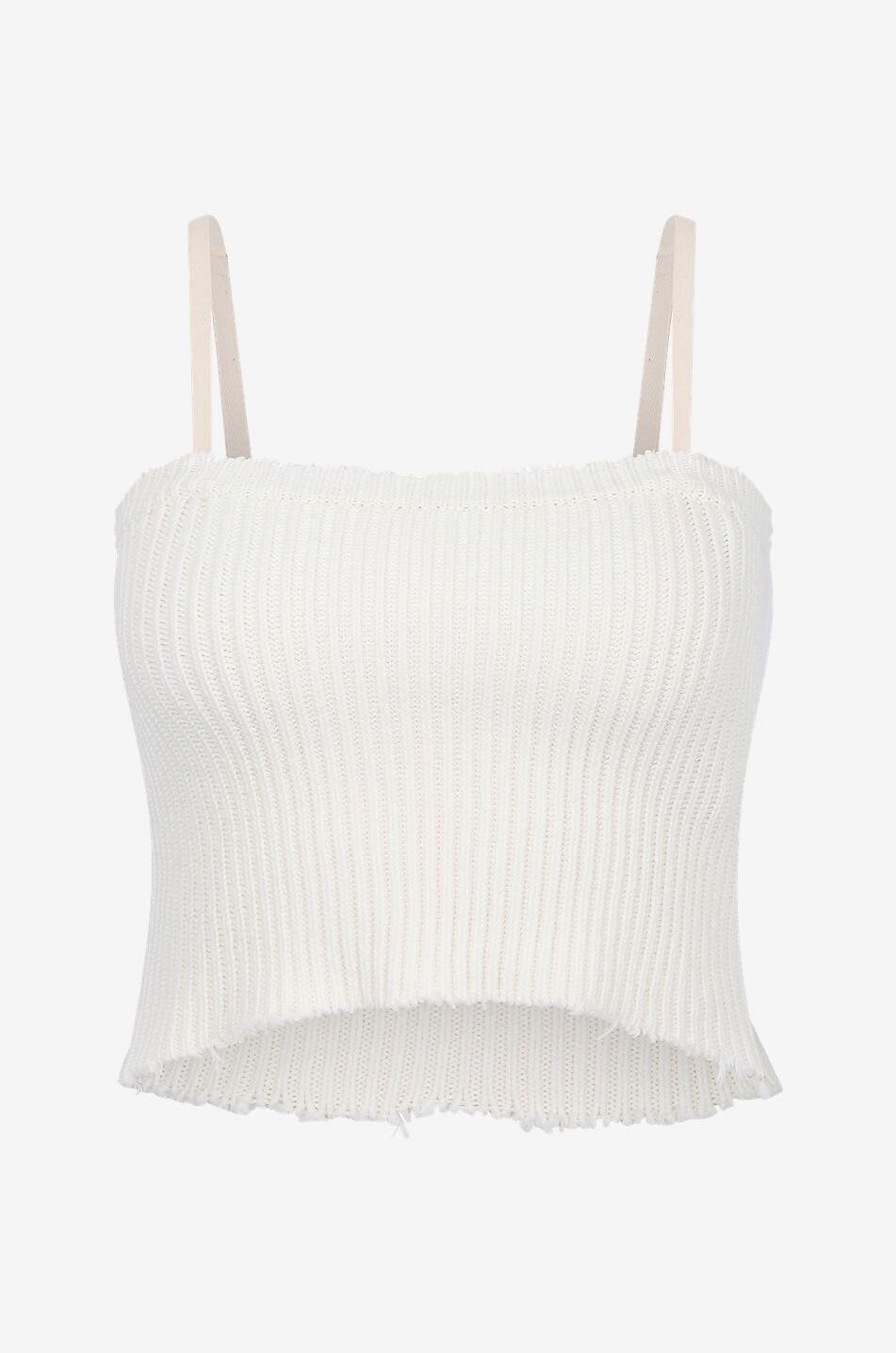 Frayed cropped knit top with removable straps