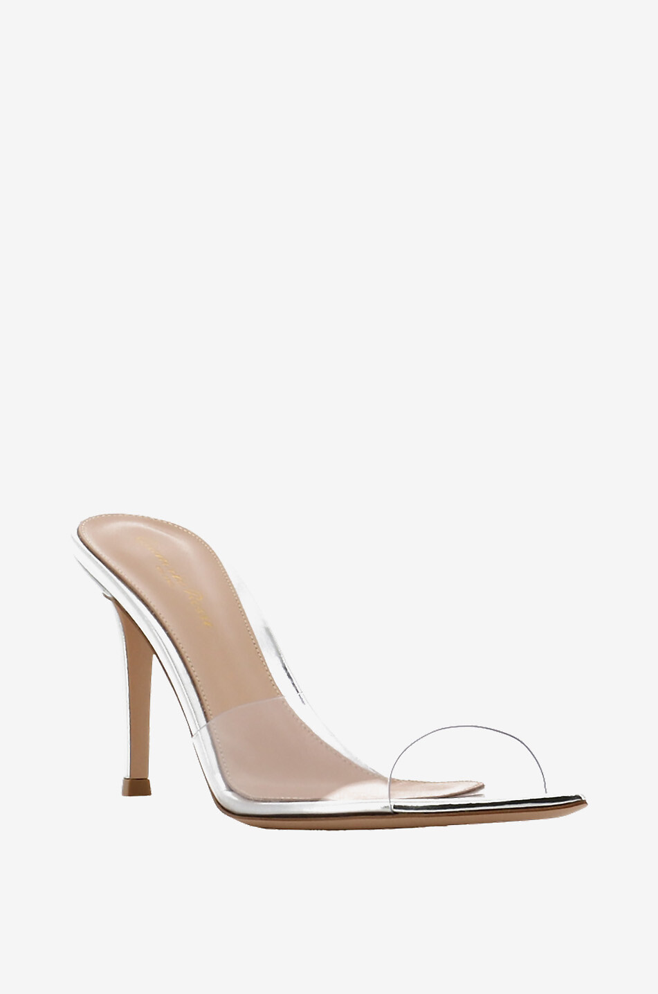 GIANVITO ROSSI Mules à talon en cuir miroir et plexiglas Elle 85 Femme ARGENT 1