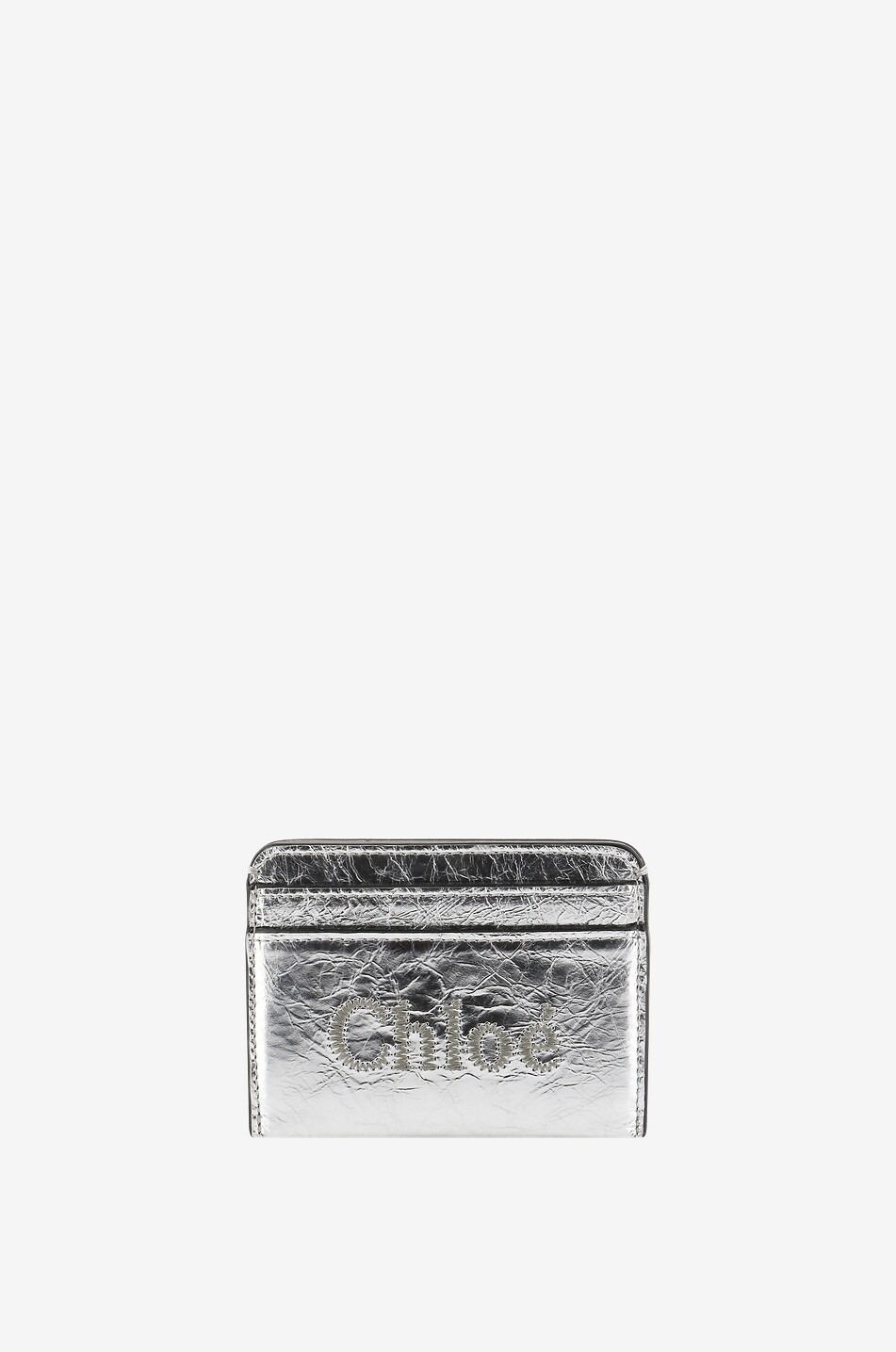 CHLOE Porte-cartes en cuir métallisé craquelé Chloé Sense Femme ARGENT 1