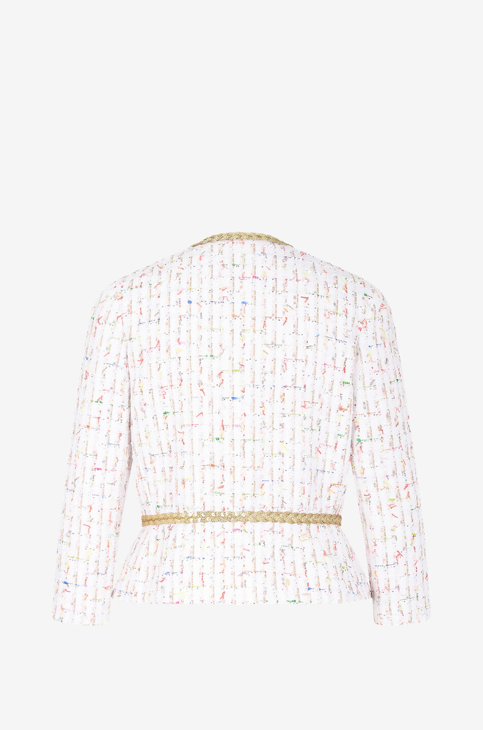 Sequin braid adorned tweed suit jacket