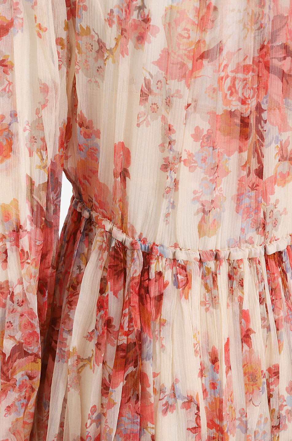 Asymmetrisches geblümtes Seidenkleid Devi Gathered