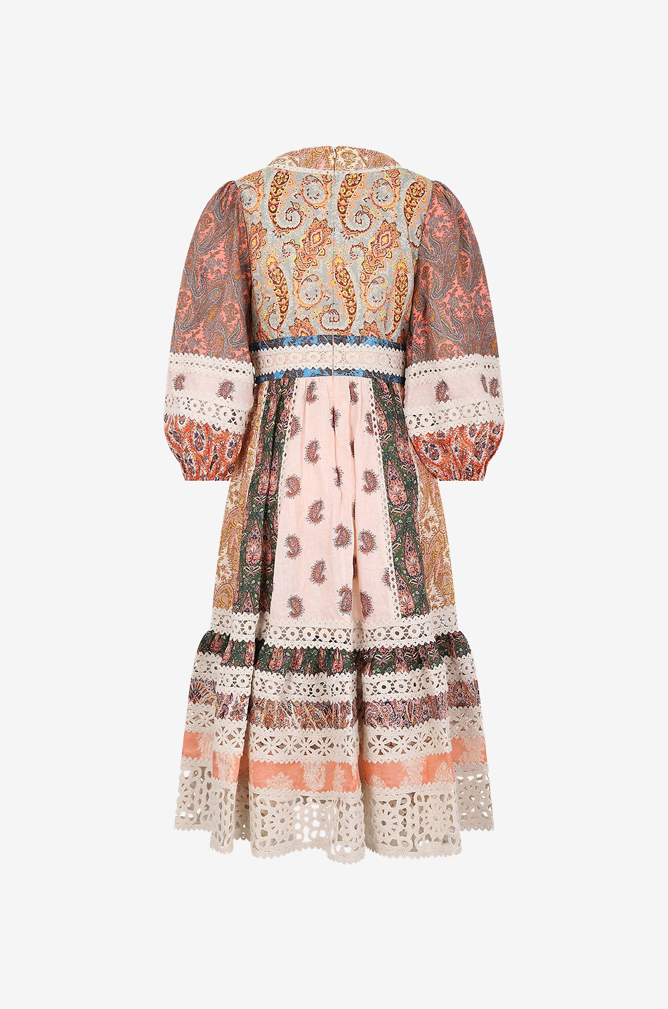 Devi Spliced flared linen and lace midi dress