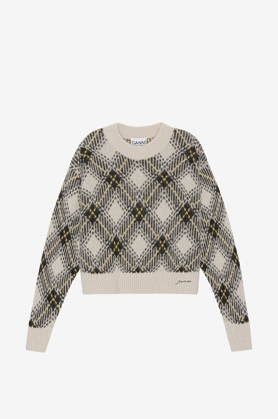 GANNI Verkürzter Jacquard-Pullover mit Rautenmotiv Damen BUNT 1