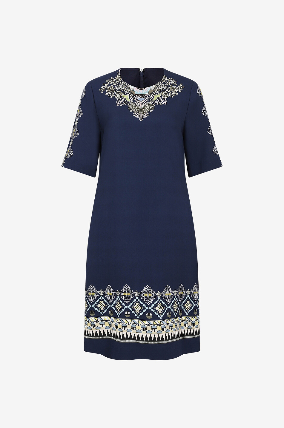 Short tunic dress with geometric patterns