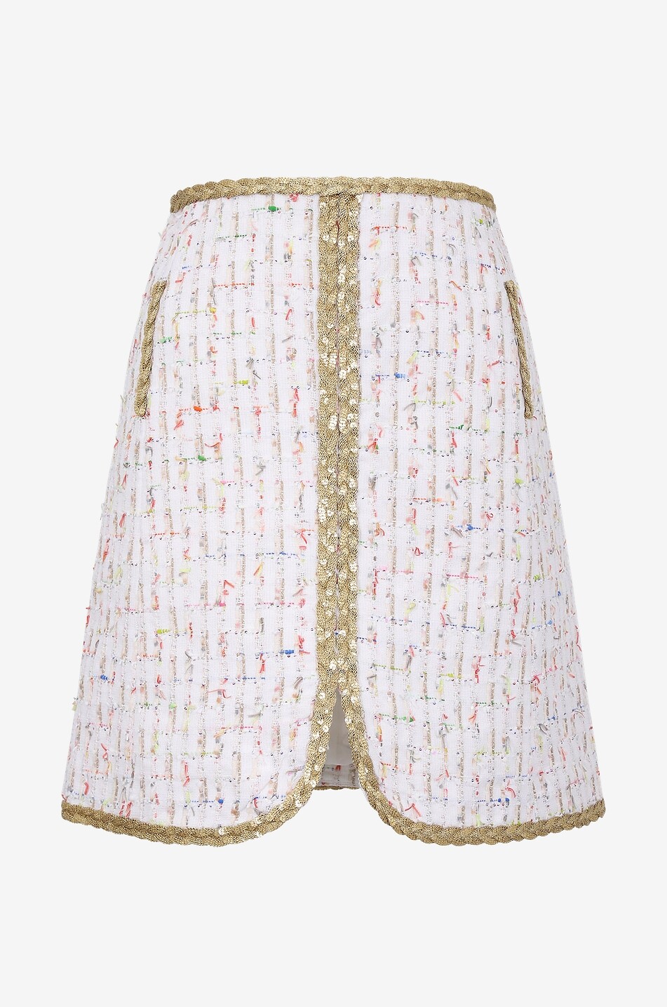 A-förmiger Minirock aus Tweed mit Pailletten-Zöpfen