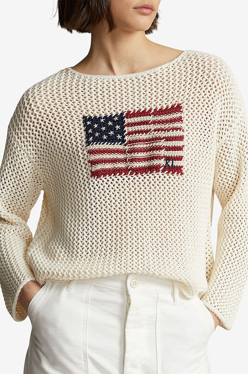 American Flag openwork cotton and linen jumper