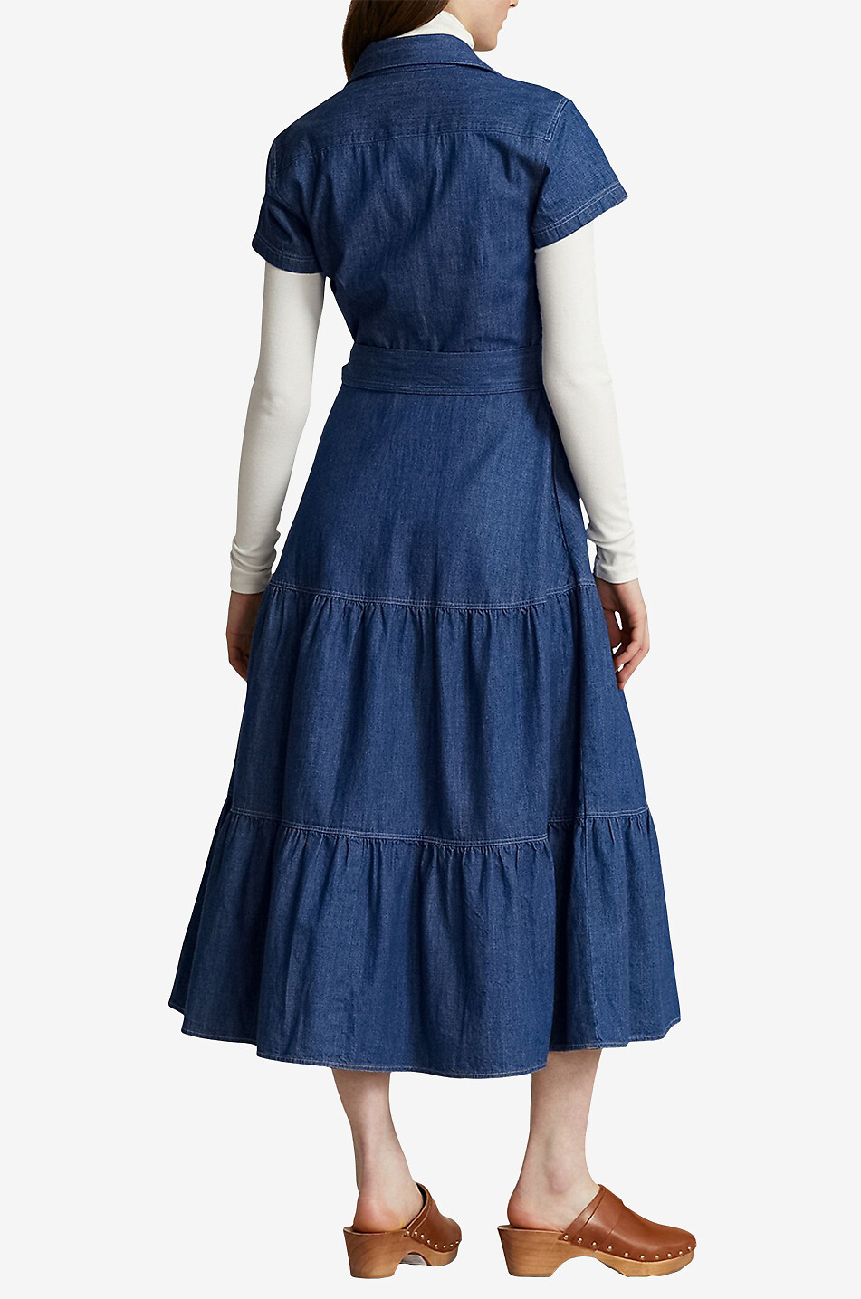 POLO RALPH LAUREN Midi-Hemdkleid aus Chambray mit Stufenvolants Damen BLAU 3