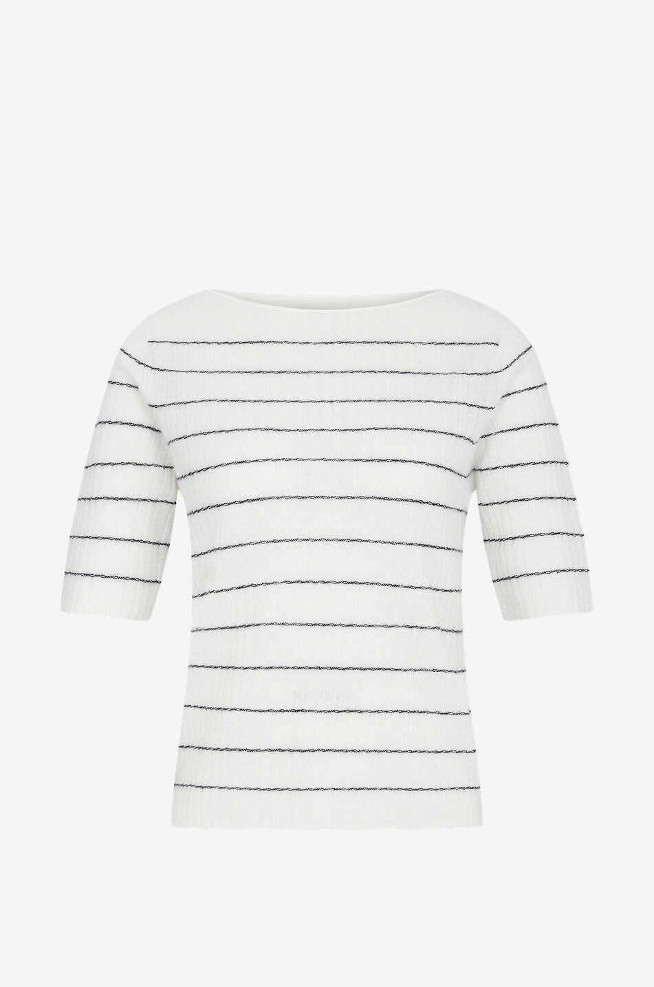 Pull rayé à col rond en lin et cachemire