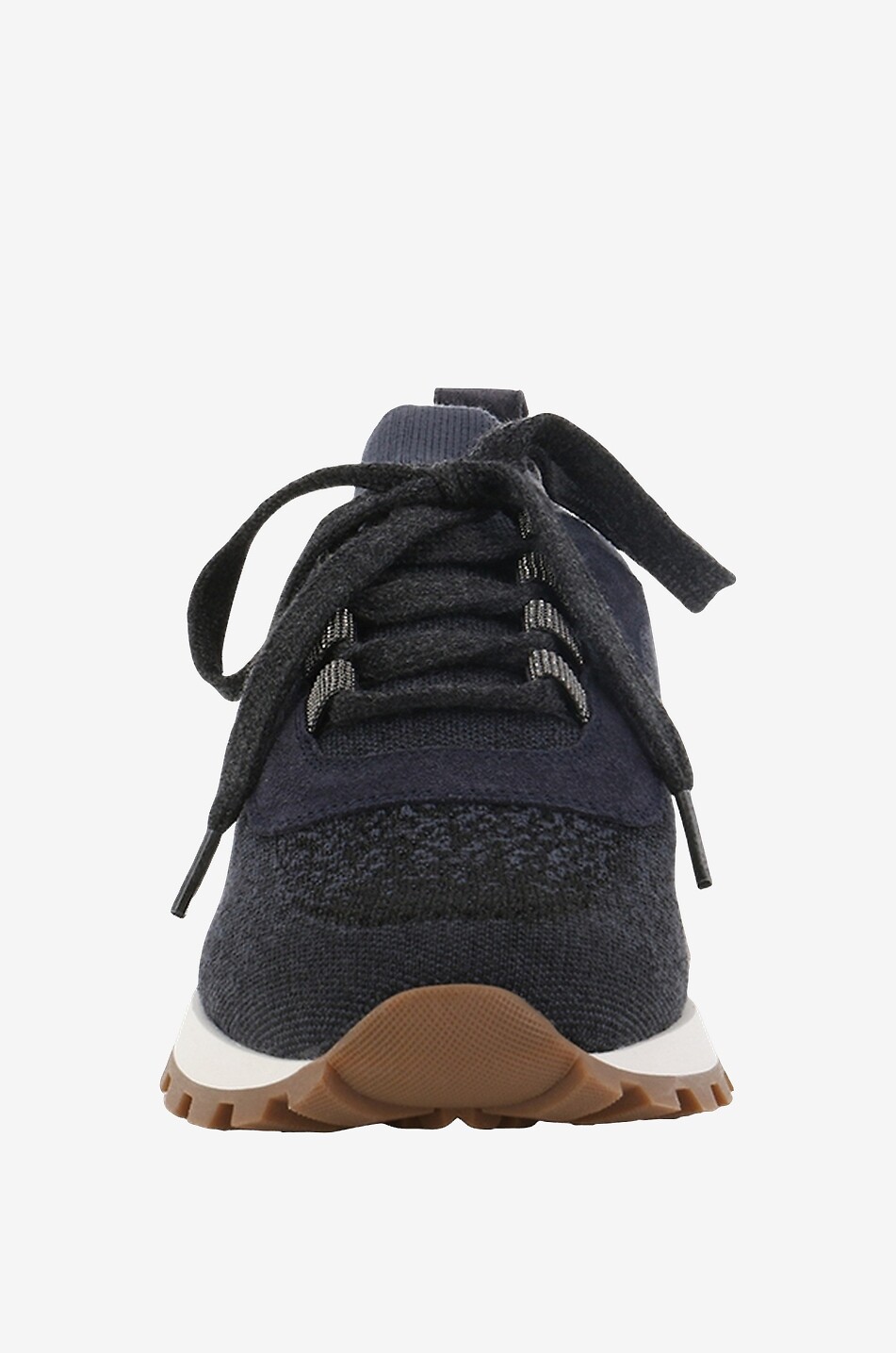 BRUNELLO CUCINELLI Monile glittering knit and suede low-top lace-up sneakers Women DARK BLUE 2