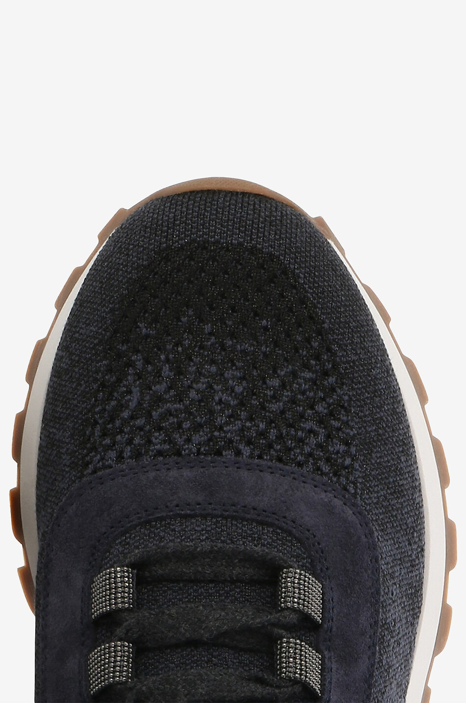 BRUNELLO CUCINELLI Monile glittering knit and suede low-top lace-up sneakers Women DARK BLUE 5