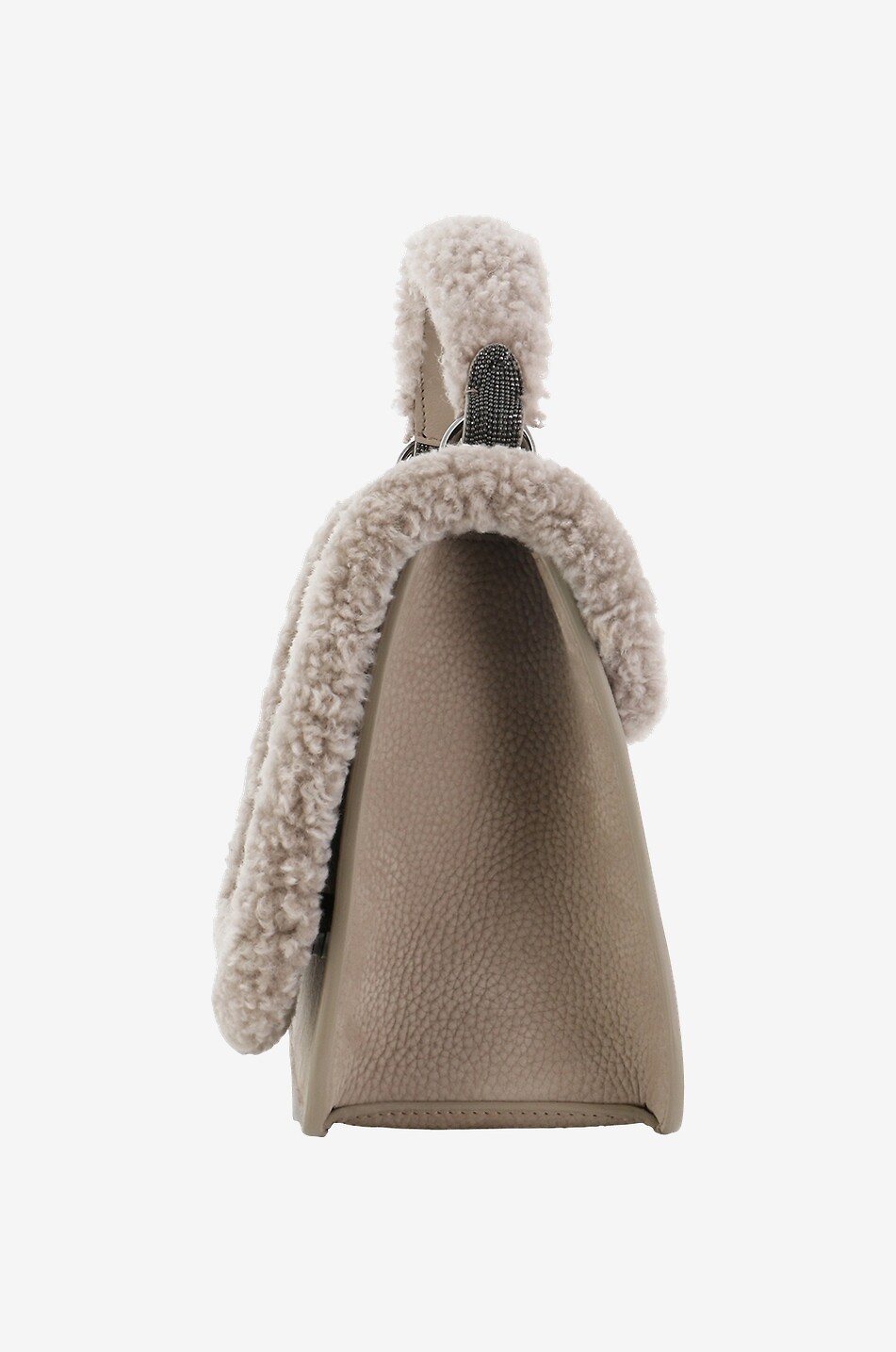 BRUNELLO CUCINELLI Handtasche aus Nubukleder und Shearling Damen MITTELGRAU 4