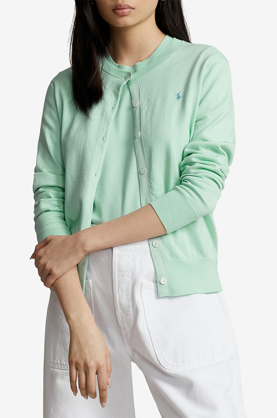POLO RALPH LAUREN Pony thin cotton blend round neck cardigan Women LIGHT GREEN 2