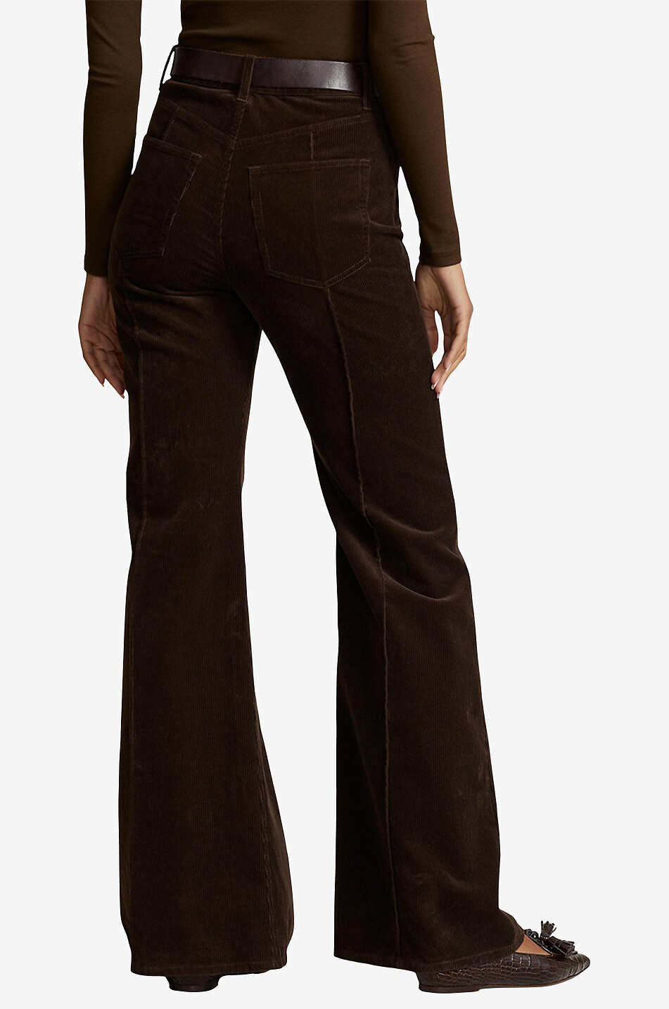 Cordsamthose mit hohem Bund und ausgestelltem Bein