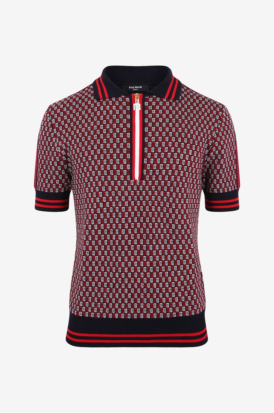 BALMAIN Polo en maille jacquard monogrammé Homme BLEU FONCE 1