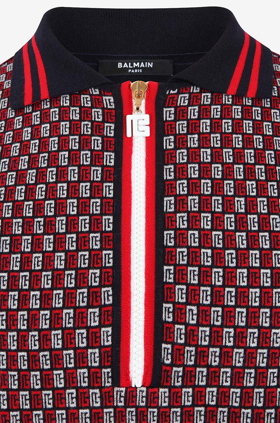 BALMAIN Polo en maille jacquard monogrammé Homme BLEU FONCE 3