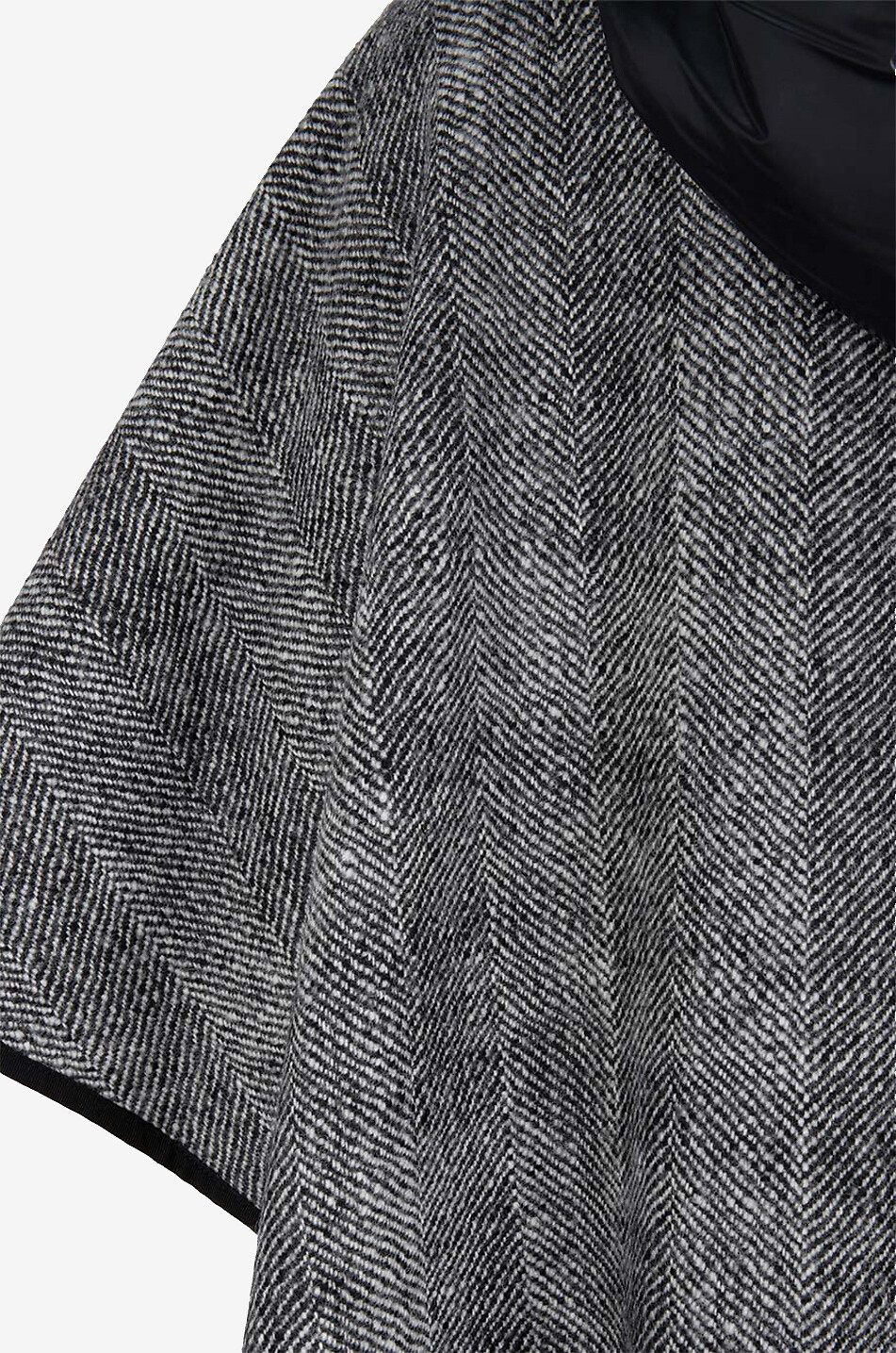 Fischgräten-Cape aus Wolle mit Nylon-Kapuze