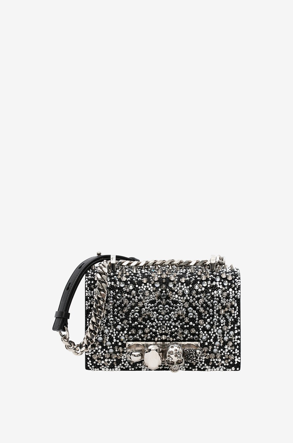 Nietenbesetzte Schultertasche mit Kristallen Mini Jewelled